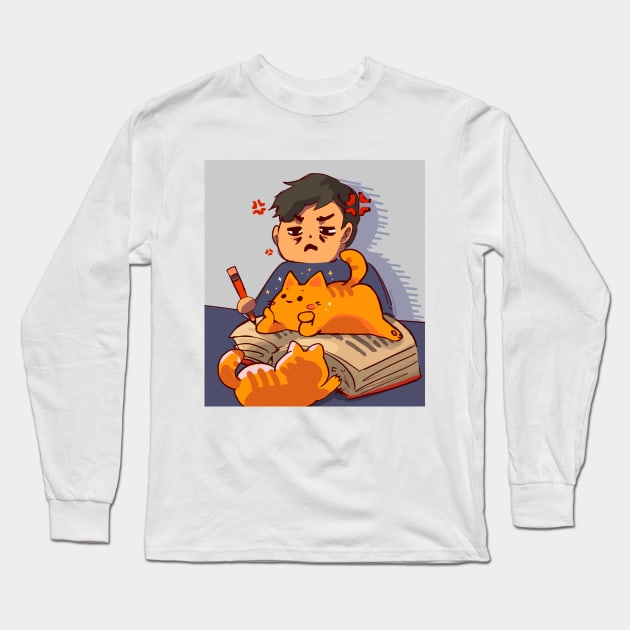 Anti-Productivity Cat Long Sleeve T-Shirt by vooolatility